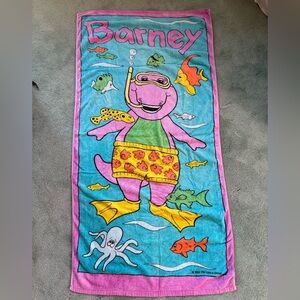 Vintage 1992 Barney the Dinosaur Bath Towel Purple 90s Kids Cartoon Collectible